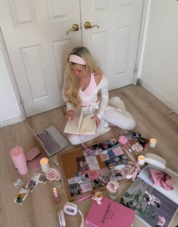 Someone journaling with soft lighting, surrounded by cozy feminine decor