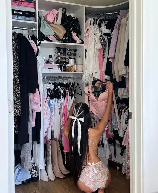 A colorful closet or someone twirling in a playful skirt